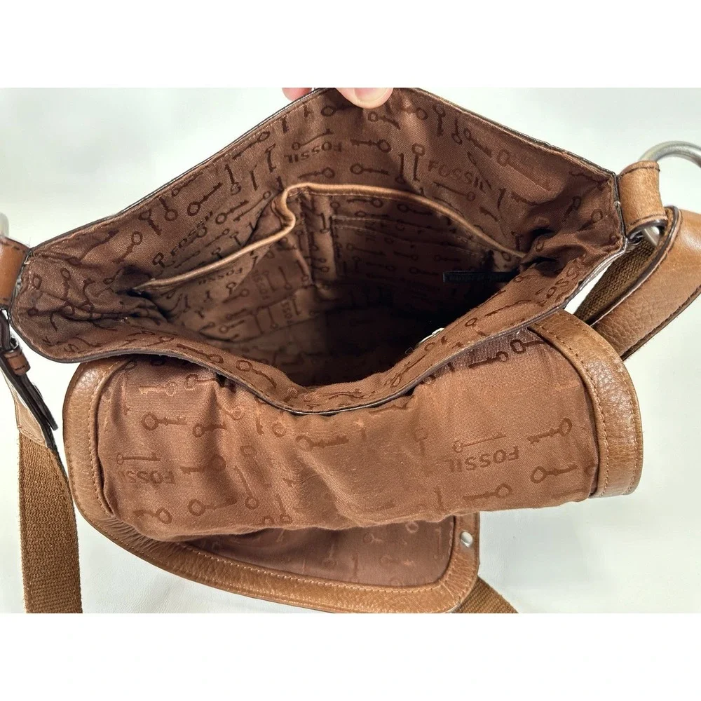 Fossil Turn Lock Satchel Handbag ZB4501 Womens Caramel Maddox Organizer‎ Flap